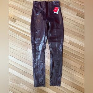 SPANX High-Shine Faux Leather Leggings in Burgundy